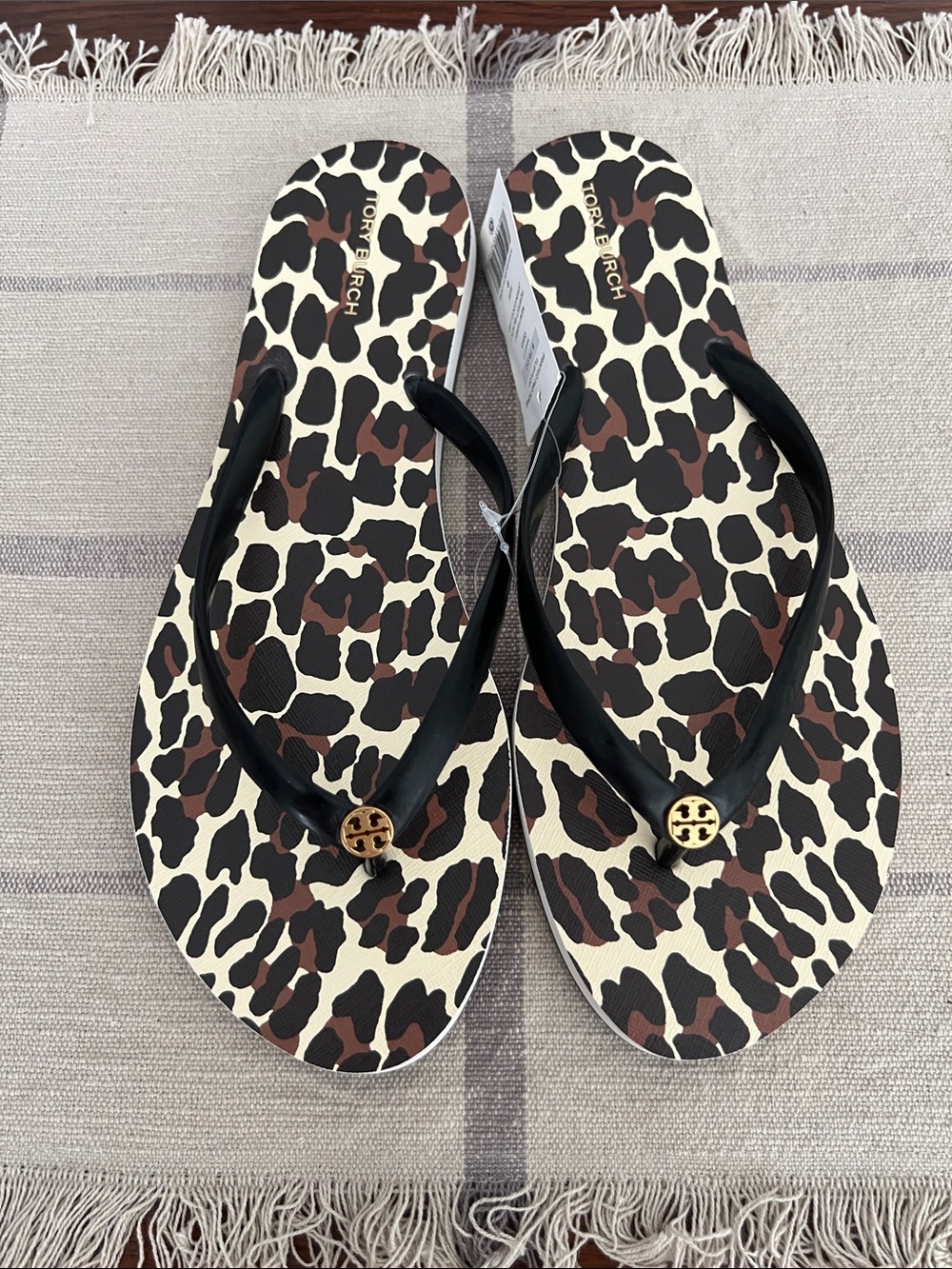 Tory Burch Leopard Print Flip Flop Sandals - Black/Brown